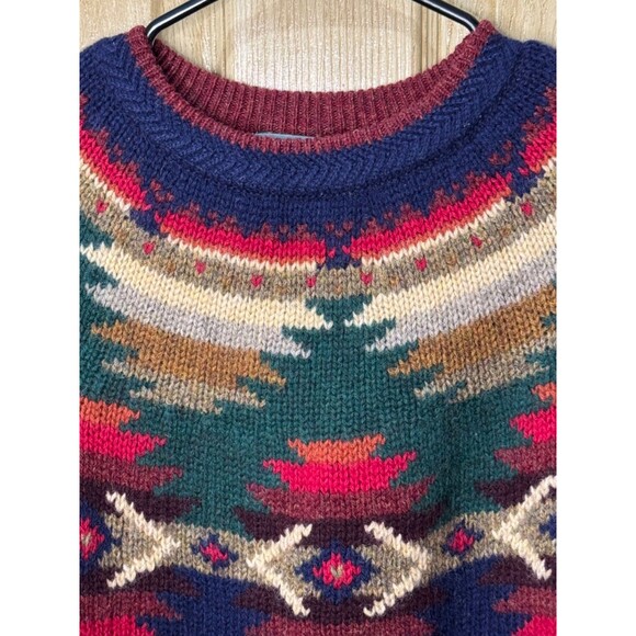 Vintage Woolrich Sweater Large Blue Red Green Pullover Fair Isle Nordic Wool - Picture 2 of 5